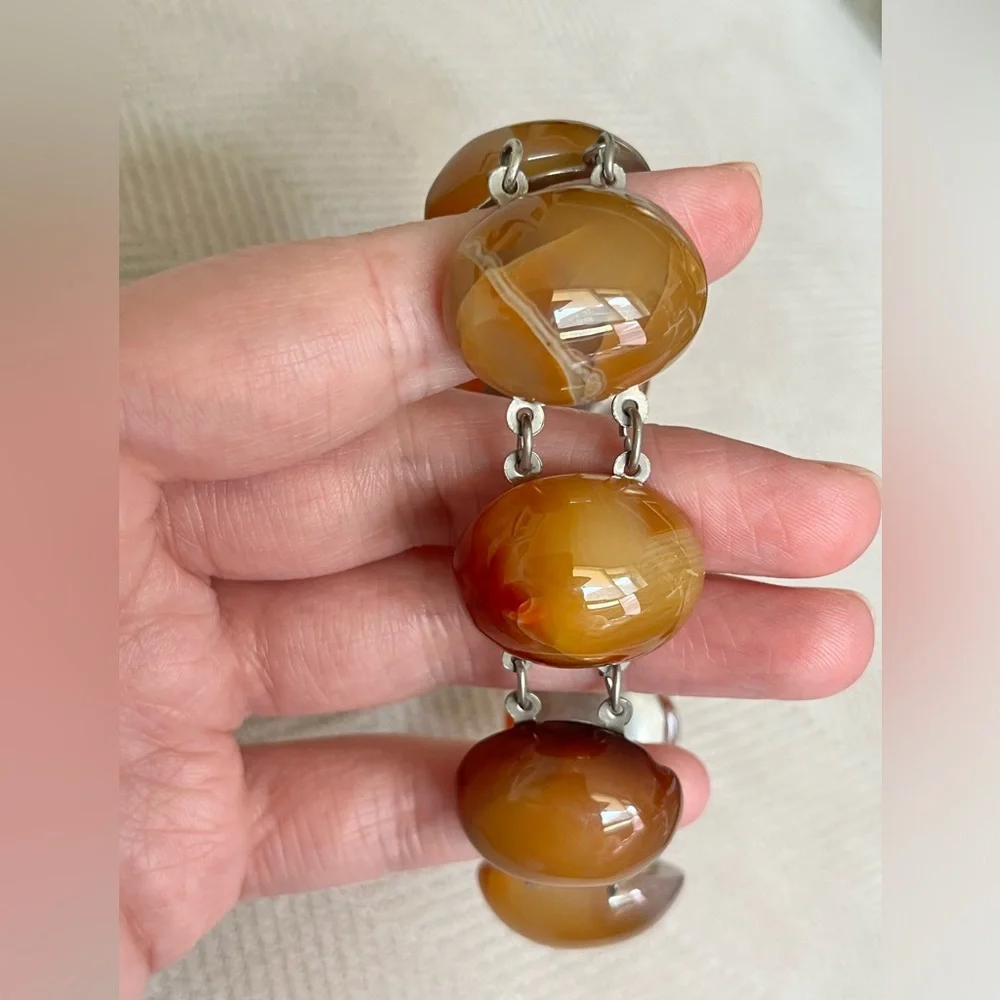 Vintage Large Chunky Carnelian Agate Link Bracelet - Picture 12 of 16